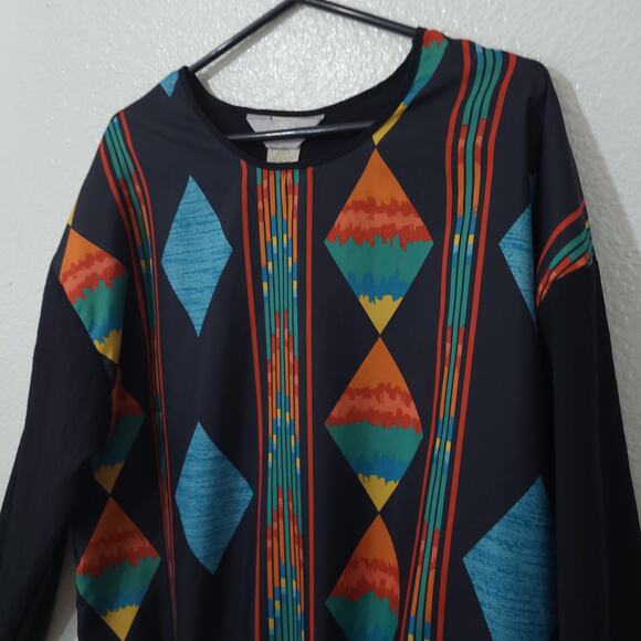 Vintage Blair Blouse Womens Size XL Black Southwest Geometric No Tuck Blouson 80 - Picture 9 of 13